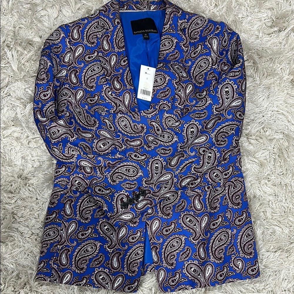 Banana Republic Paisley Blue Blazer size 0 - Picture 4 of 5